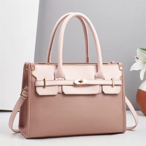 Borsa Tote Da Donna Pelle PU Trama Litchi Grande Capacità Borsa A Mano Con Chiusura Tracolla Pendolare Business