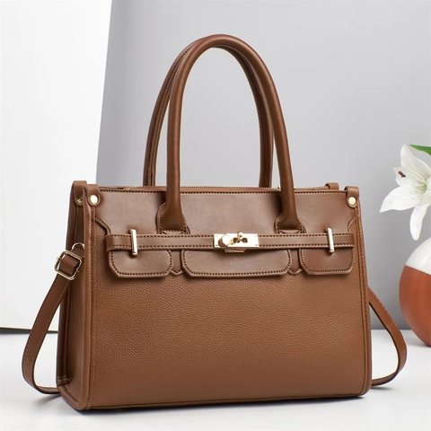 Borsa Tote Da Donna Pelle PU Trama Litchi Grande Capacità Borsa A Mano Con Chiusura Tracolla Pendolare Business