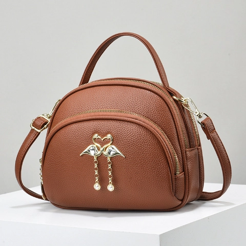 Bolso De Hombro Para Mujer PU Patrón Lychee Decoración Flamenco Perla Artificial Multi Compartimiento Elegante Bolso De Mano