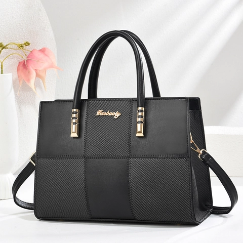 Borsa a Mano da Donna di Moda in Pelle PU Splicing Texture Intrecciata Borsa Tote Grande Capacità Tracolla a Spalla