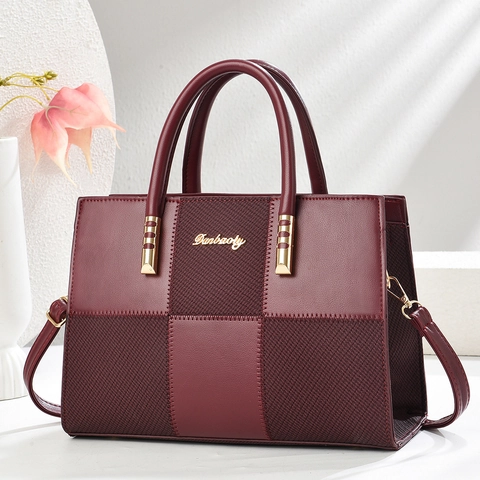 Borsa a Mano da Donna di Moda in Pelle PU Splicing Texture Intrecciata Borsa Tote Grande Capacità Tracolla a Spalla