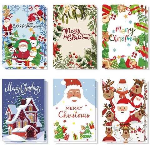 Christmas Invitation Card Set Cartoon Santa Claus Snowman Reindeer Pattern Cardboard Holiday Party Supplies Merry Christmas Cards