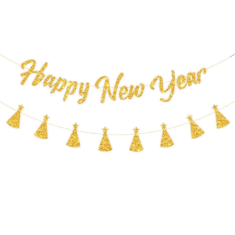 Frohes Neues Jahr Banner Glitzerpapier Glänzender Schriftzug Girlande Silvester Party Dekoration Festliches Ornament