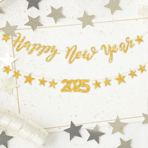 Bannière Happy New Year Guirlande Étoile Papier Pailleté Décorations Suspendues Articles De Fête Pour Célébration Nouvel An