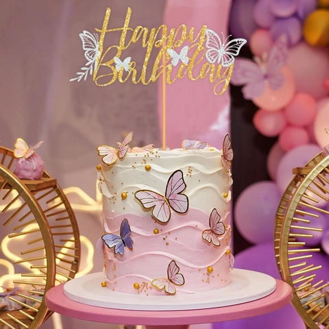 Alles Gute Zum Geburtstag Kuchendekoration Glitzerpapier Schmetterling Design Geburtstagsparty Deko Funkelnd Desserts