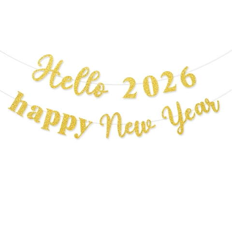 Banner Hello 2026 Happy New Year Ghirlanda Appesa In Carta Luccicante Decorazioni Per Feste