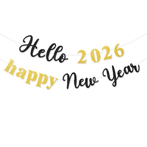 Banner Hello 2026 Happy New Year Ghirlanda Appesa In Carta Luccicante Decorazioni Per Feste
