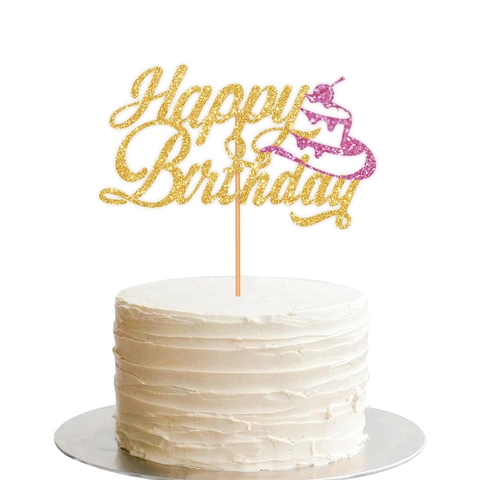 Gold Glitter Happy Birthday Cake Topper Glittery Paper Sign For Birthday Party Celebration Decor