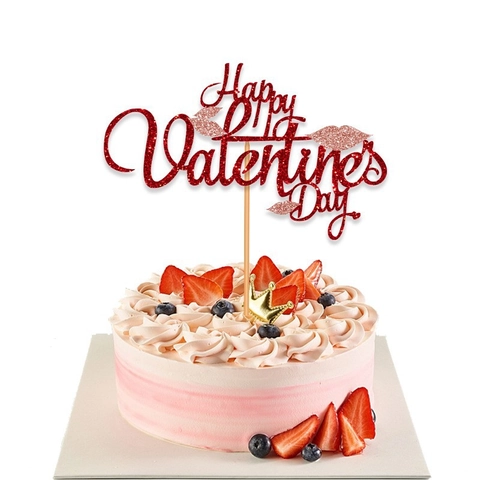 Happy Valentine's Day Cake Topper Glitter Paper Red Lips Party Supplies For Romantic Wedding Anniversary Baking Decor