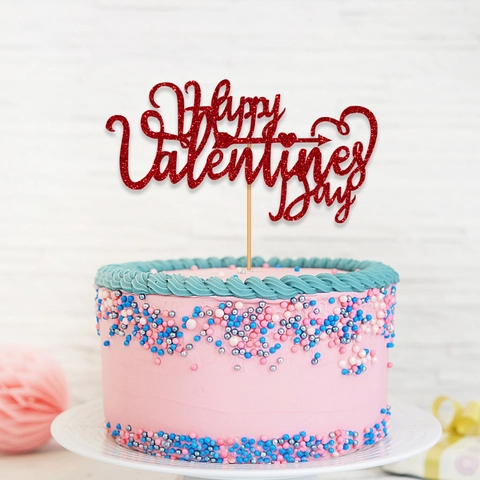 Happy Valentines Day Cake Topper Glitter Paper Heart Arrow Romantic Wedding Birthday Anniversary Party Decoration Accessory