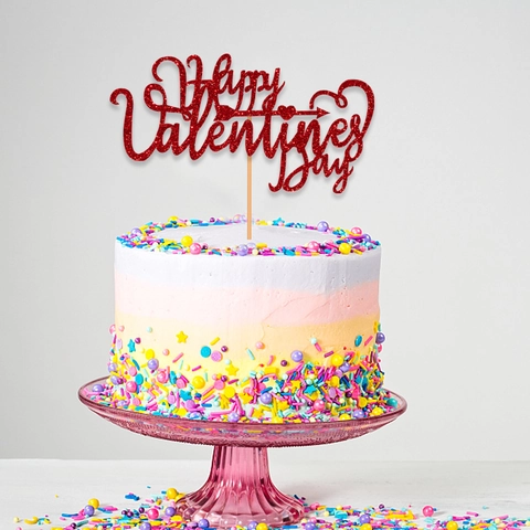 Happy Valentines Day Cake Topper Glitter Paper Heart Arrow Romantic Wedding Birthday Anniversary Party Decoration Accessory