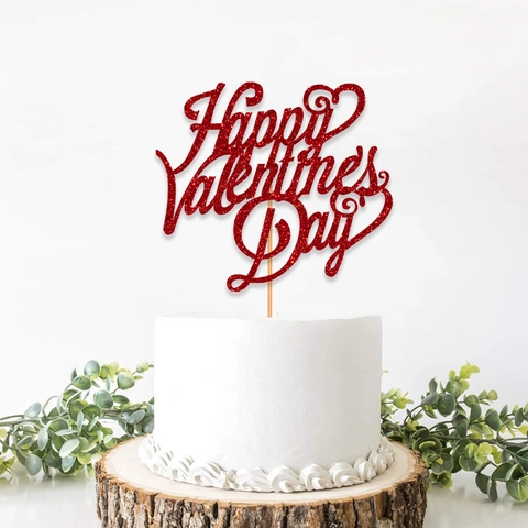 Topper per Torta Happy Valentine's Day con Glitter Rossi a Forma di Cuore Decorazione per Torta per Matrimonio Anniversario Festa