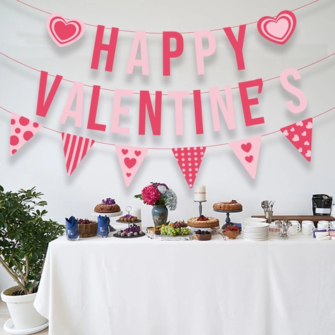 Happy Valentine's Day Banner Herzform Dreieck Wimpel Papier Girlande Rosa Party Dekoration Jubiläum Antrag Heim Dekor
