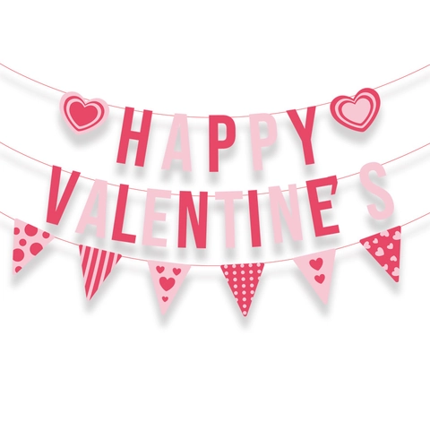 Happy Valentine's Day Banner Heart Shape Triangle Pennant Paper Garland Pink Party Decoration Anniversary Proposal Home Decor