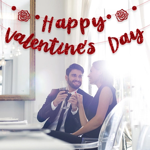Striscione Buon San Valentino Ghirlanda in Carta Glitterata Rossa Con Rosa per Decorazione Sfondo Camera da Letto Matrimonio