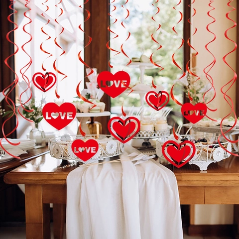 Valentinstag Herz Hängende Spiralen Deko Rot PVC Papier Liebe Herz Anhänger Hochzeit Jahrestag Party Ornamente