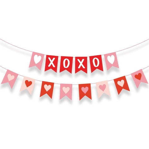 Striscione a Coda di Rondine Cuore XOXO San Valentino Rosso Rosa Glitter Carta Bandierine per Decorazione Festa Romantica