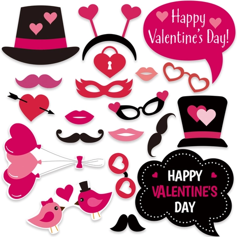 Valentijnsdag Photo Booth Rekwisieten Papier Hart Lippen Snor Bril Handheld Feestdecoratie Schattig Grappig Decoratie