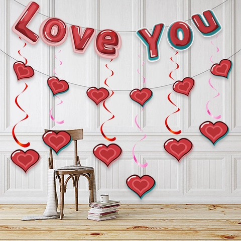 Valentine's Day Decoration Set Love You Paper Banner Heart Hanging Swirls Romantic Proposal Wedding Anniversary Decor