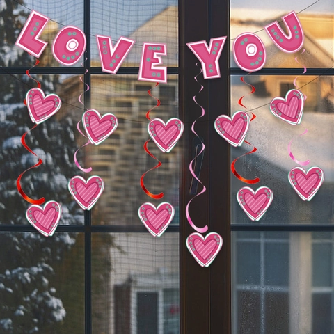 Romantic Love You Banner And Heart Swirl Hanging Decorations Paper PVC Valentine Wedding Anniversary Party Decor