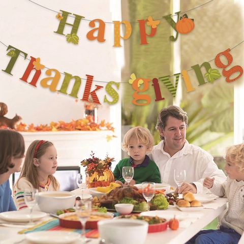 Happy Thanksgiving Banner Paper Pull Flag Maple Leaf Pumpkin Design Autumn Theme Party Decorations Home Decor