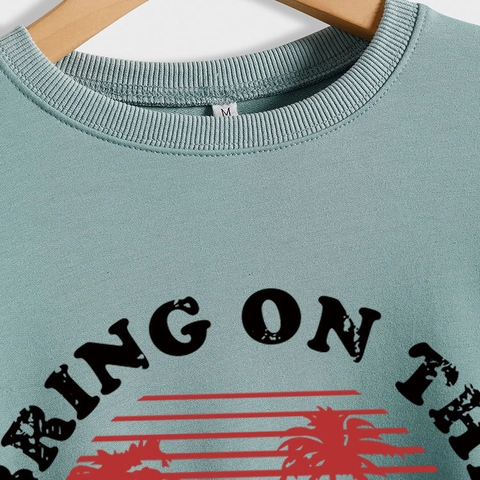 Women Bring On The Sunshine Tropical Sunset Print Sweatshirt Cotton Blend Round Neck Long Sleeve Casual Streetwear Pullover Top