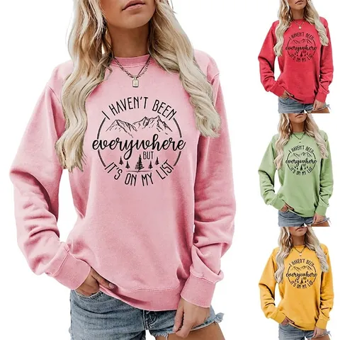 Dames Ronde Hals Lange Mouw Pullover Sweatshirt Berg Grafische Print Katoenmix Casual Losse Top Voor Reizen Dagelijks