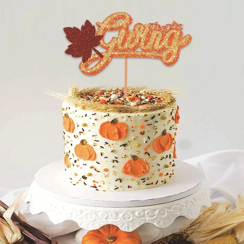 Thanksgiving Maple Leaf Cake Topper Glitter Giving Cardboard Picks For Autumn Fall Harvest Party Dessert Decoration