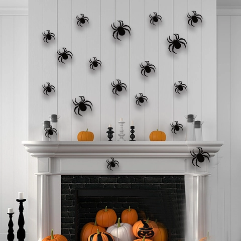 Pegatinas de Pared 3D de Araña de Halloween Papel Mate y de Purpurina Negro Calcomanías de Araña para Fiesta en Casa Decoración Interior DIY