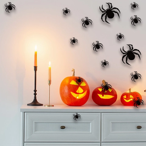 Pegatinas de Pared 3D de Araña de Halloween Papel Mate y de Purpurina Negro Calcomanías de Araña para Fiesta en Casa Decoración Interior DIY