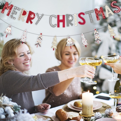 Merry Christmas Banner Kerstboom Guirlande Hangende Decoratie Rood Grijs Wit Vakantie Bunting Muur Open Haard Feest Huis Decoratie Ornament