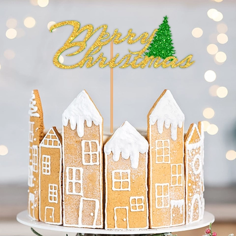 Weihnachten Tortenaufsatz Glitzerpapier Feliz Navidad Merry Christmas Baum Feiertag Party Backen Dessert Dekoration
