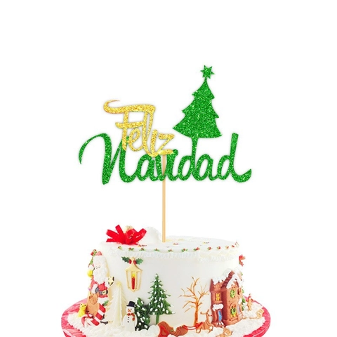 Weihnachten Tortenaufsatz Glitzerpapier Feliz Navidad Merry Christmas Baum Feiertag Party Backen Dessert Dekoration