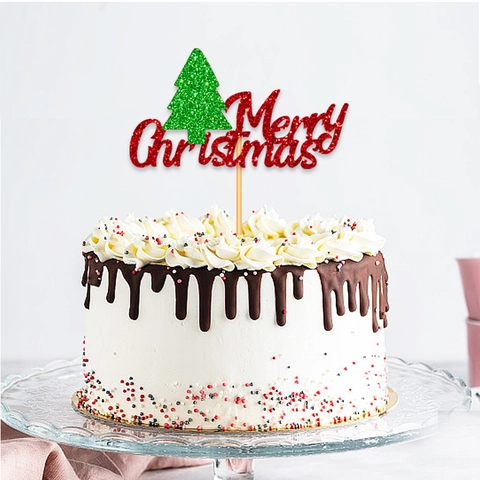 Banner Merry Christmas E Decorazioni Per Torte Carta Luccicante Rosso Verde Per Decorazioni Di Feste