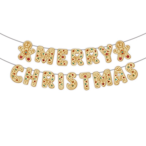 Pancarta De Letras Merry Christmas Con Hombre De Jengibre Navideño De Cartulina Decoración Colgante Para Fiestas Y Hogar