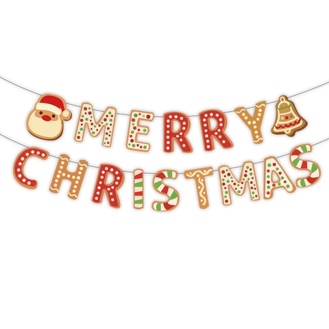 Kerstmis Merry Christmas Banner Peperkoekstijl Papieren Slinger Voor Feestdagen Decoratie Huis Binnen Buiten Banner