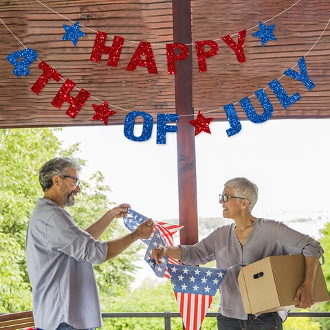 Bannière Du Fourth Of July Décoration Fête De L Indépendance Papier Pailleté Lettres Happy Fourth Of July Étoile Guirlande Article De Fête