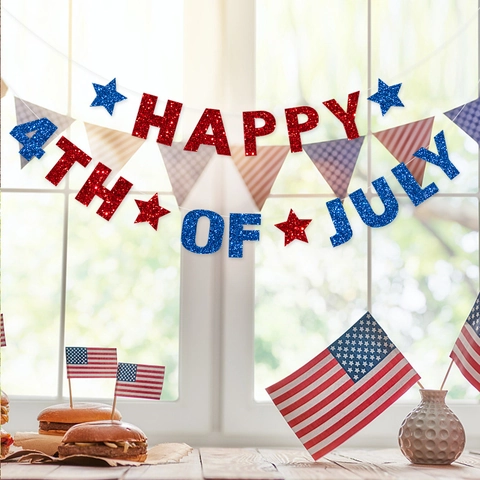Bannière Du Fourth Of July Décoration Fête De L Indépendance Papier Pailleté Lettres Happy Fourth Of July Étoile Guirlande Article De Fête
