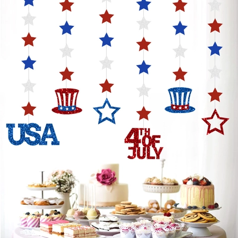 Unabhängigkeitstag Stern Girlanden USA Patriotisch Glitzer Papier Banner Deko Für Juli Vierte Party Feier