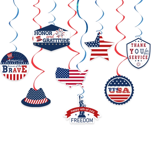 Décorations Suspendues Spirales Jour Indépendance Fête Patriotique PVC Banderoles Carte Papier Étoiles Statue Liberté
