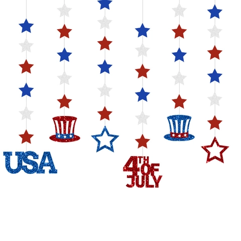 Unabhängigkeitstag Stern Hängedekoration USA Glitzer Papier Stern Girlande Banner 4. Juli Party Deko Rot Weiß Blau Patriotische Girlanden Set