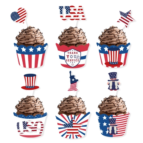 Amerikanischer Unabhängigkeitstag Cupcake Topper Und Hüllen Patriotische Stars And Stripes Desserttisch Party Dekorationen Für Den 4. Juli