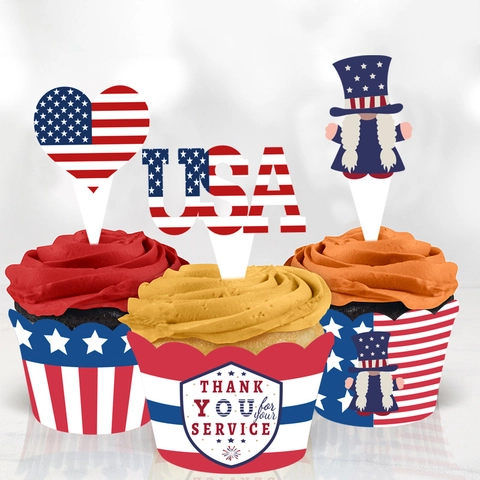 Amerikanischer Unabhängigkeitstag Cupcake Topper Und Hüllen Patriotische Stars And Stripes Desserttisch Party Dekorationen Für Den 4. Juli