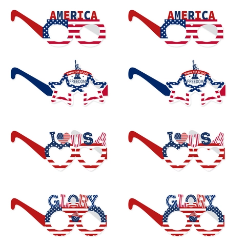 Gafas De Fiesta Patrióticas Día De La Independencia Papel Accesorios Fotográficos Estilo Bandera Americana Rojo Blanco Azul