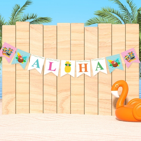Hawaiian Aloha Tropical Party Banner Summer Beach Decoration Paper Hanging Garland For Luau Celebration Party Supplies