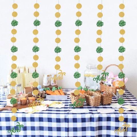 Decorazioni Festa Tropicale Hawaiana Banner Aloha Foglia Di Monstera Oro Verde Glitter Ghirlanda Per Festa In Spiaggia