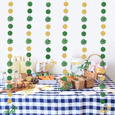 Decorazioni Festa Tropicale Hawaiana Banner Aloha Foglia Di Monstera Oro Verde Glitter Ghirlanda Per Festa In Spiaggia