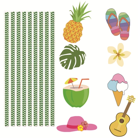 Hawaii Tropical Fruit Paper Straws Summer Party Decorations Disposable Drinking Accessories Pineapple Coconut Leaf Style