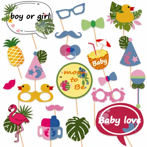 Accessori per Fotobox Hawaiani Tropicali Rivelazione del Genere Con Ananas Fenicottero Foglia di Monstera per Baby Shower