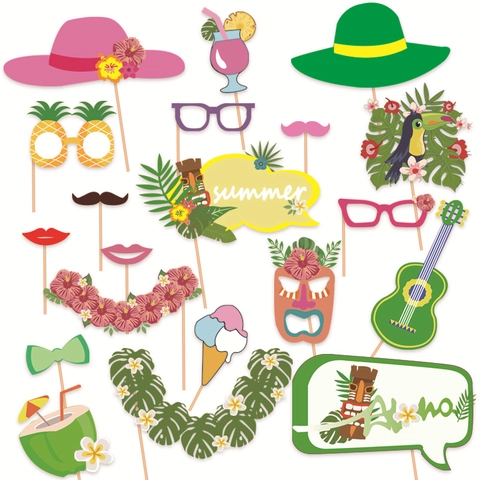 Accesorios de Fotomatón para Fiesta Tropical Hawaiana Tema Playa de Verano Aloha Palos de Cartón para Decoración de Luau